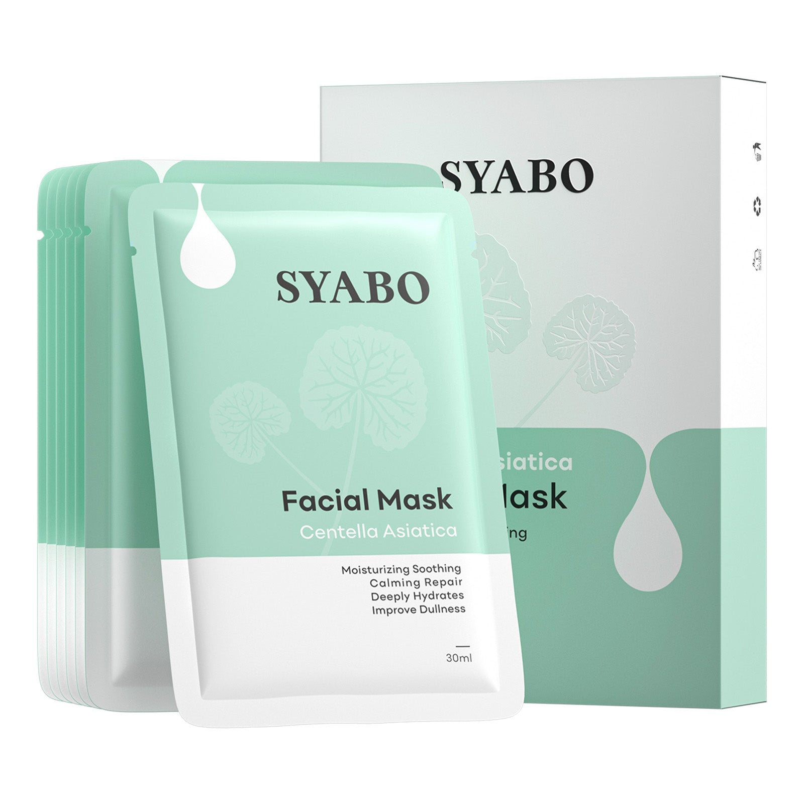 SYABO Centella Asiatica Hydrating Face Masks, Moisturizing Soothing Calming Repair, Deeply Hydrates and Improve Dullness 30g, 7 packs