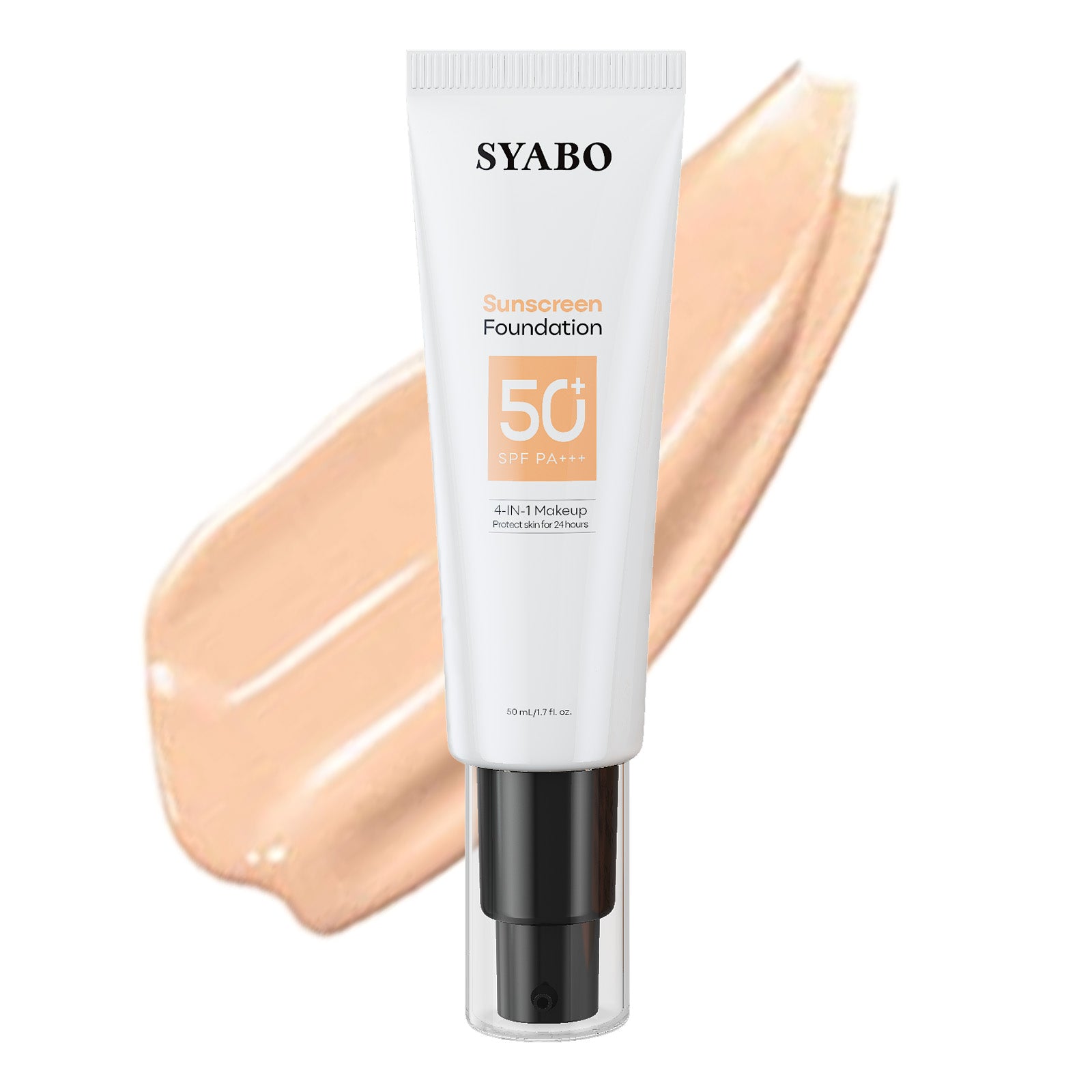 SYABO Makeup Foundation, 4-In-1 Foundation - Broad Spectrum SPF 50+ Sunscreen & Tinted Moisturizer & Concealer & Lightweight Flawless Coverage Foundation, Buff, 1.7 FL OZ