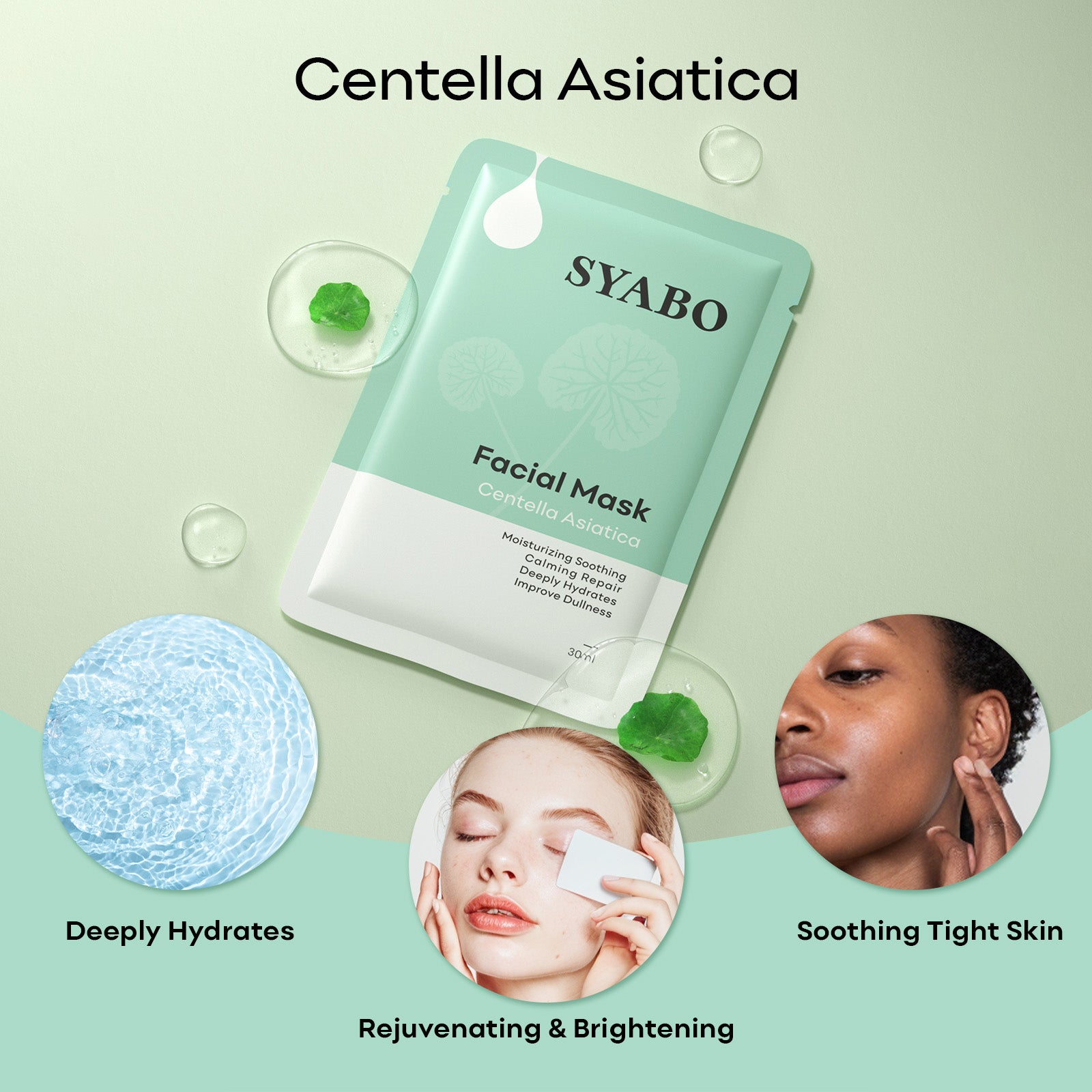 SYABO Centella Asiatica Hydrating Face Masks, Moisturizing Soothing Calming Repair, Deeply Hydrates and Improve Dullness 30g, 7 packs