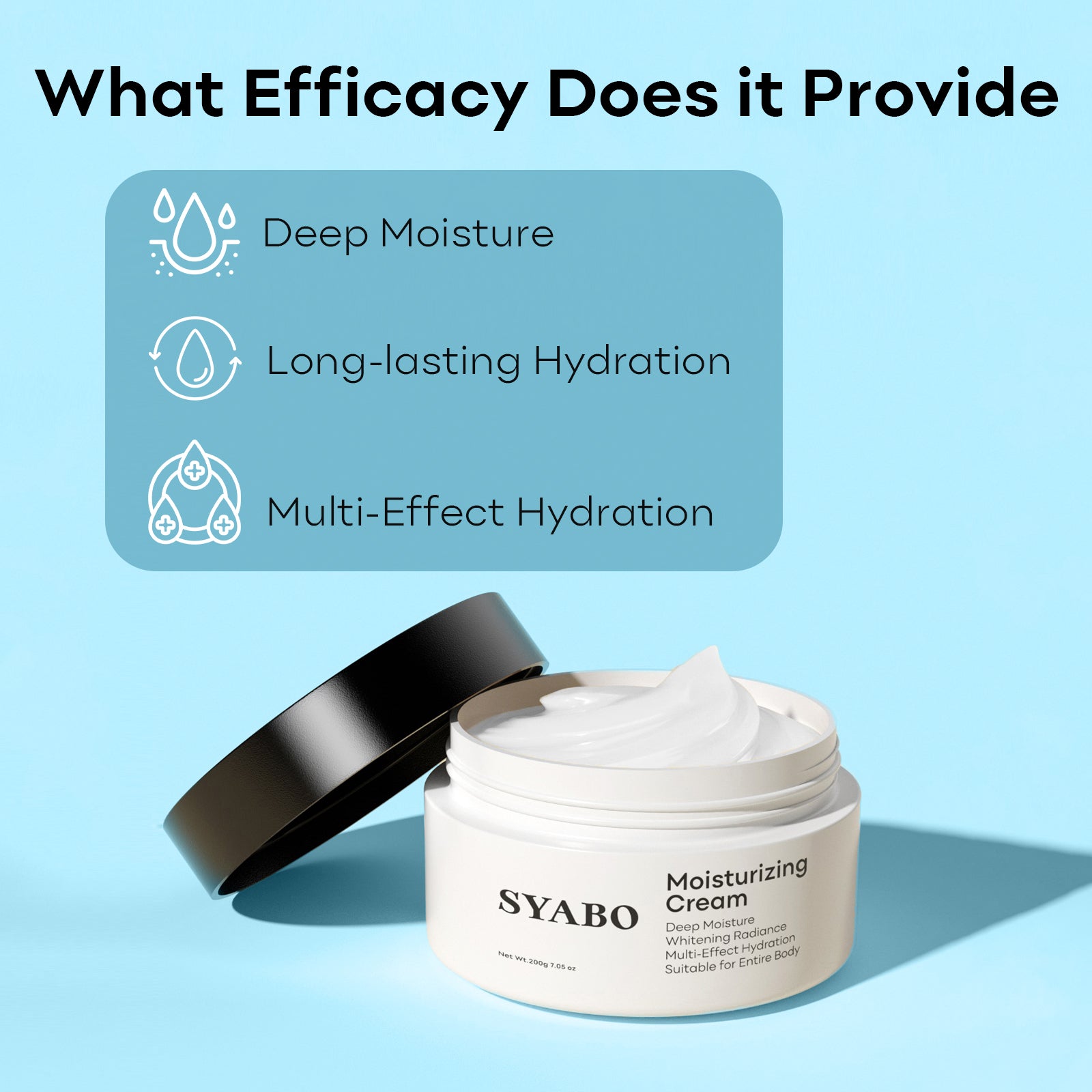 SYABO Moisturizing Cream, Body and Face Moisturizer for Dry Skin, Body Cream with Hyaluronic Acid, Daily Moisturizer | 7.05 Oz