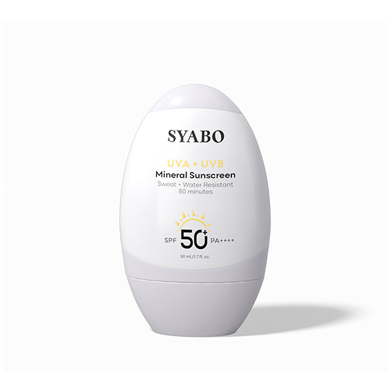 SYABO Mineral Sunscreen, SPF 50+ Sunscreen Lotion with Zinc Oxide, Water Resistant Face Sun Cream, Calms Sensitive Skin and Acne-Prone Skin, Broad Spectrum UVA/UVB Sun Protection, 1.7 FL OZ