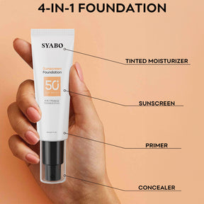 SYABO Makeup Foundation, 4-In-1 Foundation - Broad Spectrum SPF 50+ Sunscreen & Tinted Moisturizer & Concealer & Lightweight Flawless Coverage Foundation, Buff, 1.7 FL OZ