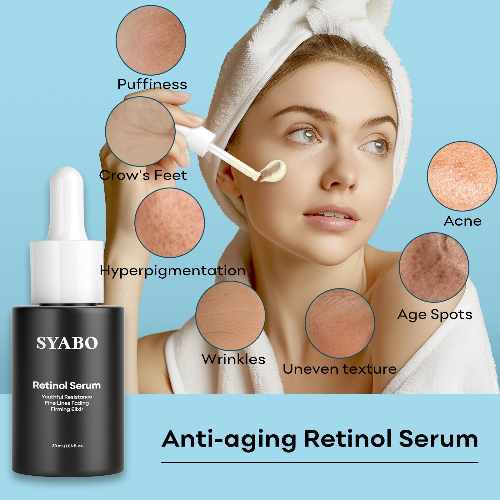 SYABO Retinol Serum for Face, Face Serum with Squalane and Vitamin E, Face Firming Elixir for Anti Aging, Reduces Age Spots and Resist Fine Line, 1 Fl Oz / 30 ml