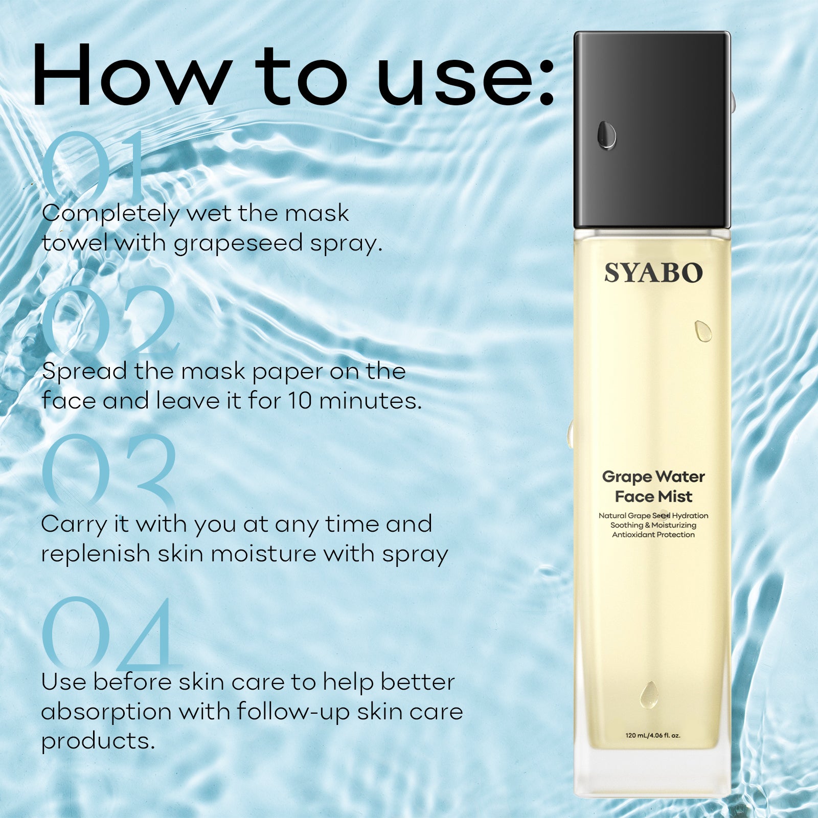 SYABO Grape Water Face Mist, Soothing Moisturizing Facial Spray with Natural Grape Seed Extract for All Skin