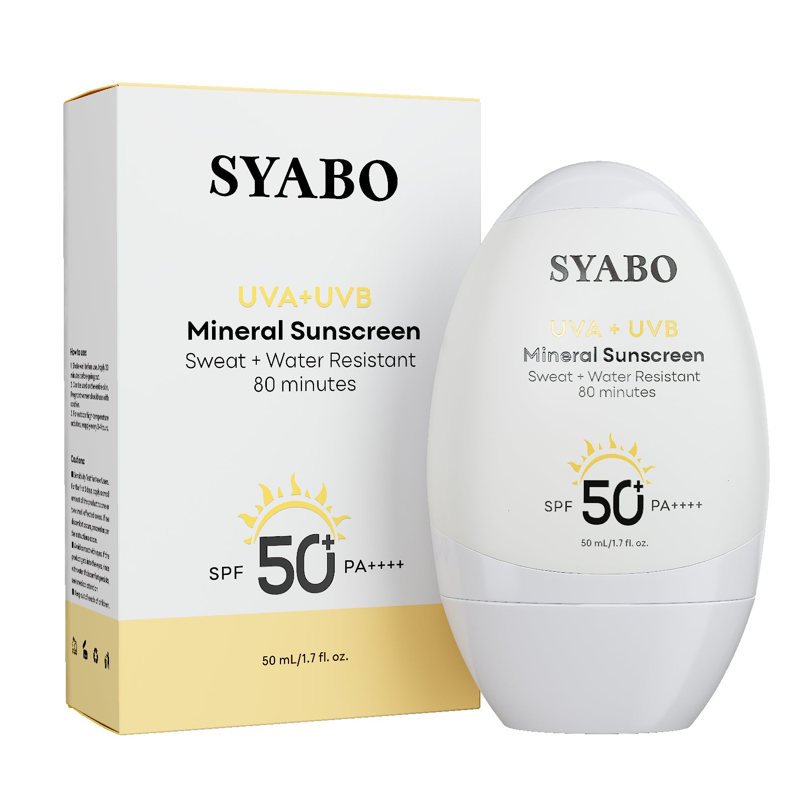 SYABO Mineral Sunscreen, SPF 50+ Sunscreen Lotion with Zinc Oxide, Water Resistant Face Sun Cream, Calms Sensitive Skin and Acne-Prone Skin, Broad Spectrum UVA/UVB Sun Protection, 1.7 FL OZ