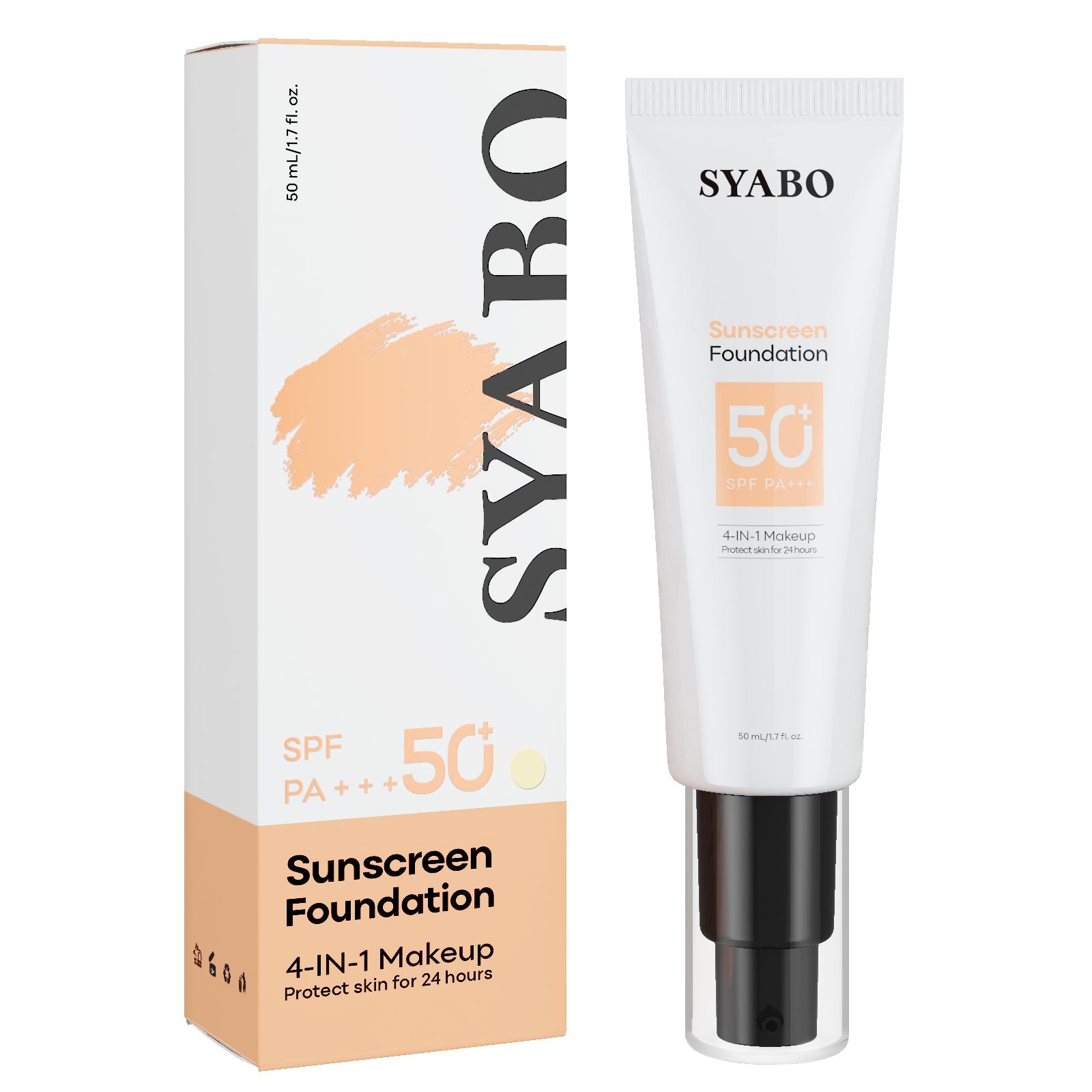 SYABO Makeup Foundation, 4-In-1 Foundation - Broad Spectrum SPF 50+ Sunscreen & Tinted Moisturizer & Concealer & Lightweight Flawless Coverage Foundation, Classic Ivory, 1.7 FL OZ