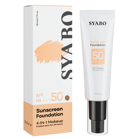 SYABO Makeup Foundation, 4-In-1 Foundation - Broad Spectrum SPF 50+ Sunscreen & Tinted Moisturizer & Concealer & Lightweight Flawless Coverage Foundation, Natural Beige, 1.7 FL OZ