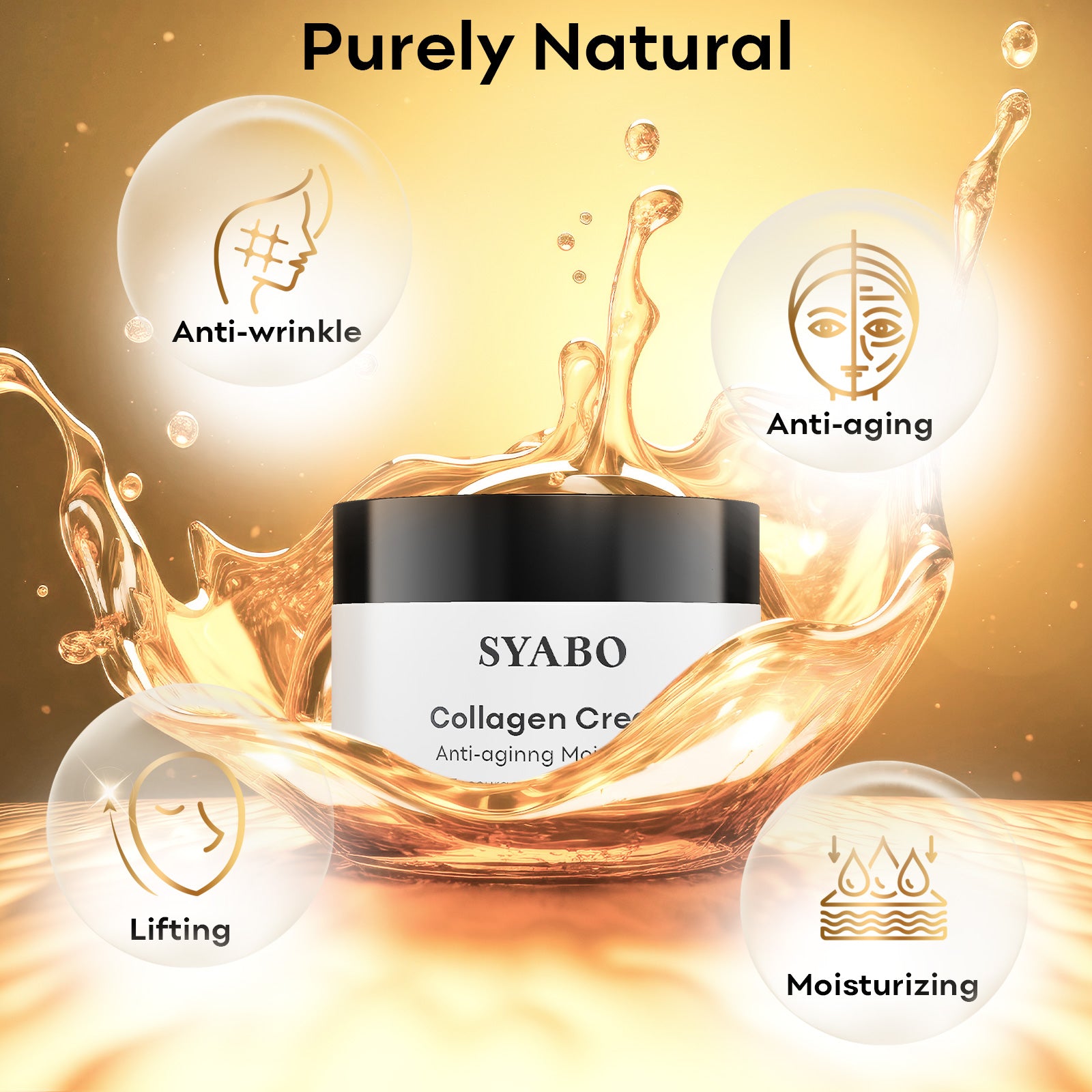 SYABO Collagen Cream, Anti Aging Face Moisturizer, Daily Face Cream Moisturizing, Lifting & Recovery Day & Night Cream for All Skin Types 1.7 FL OZ